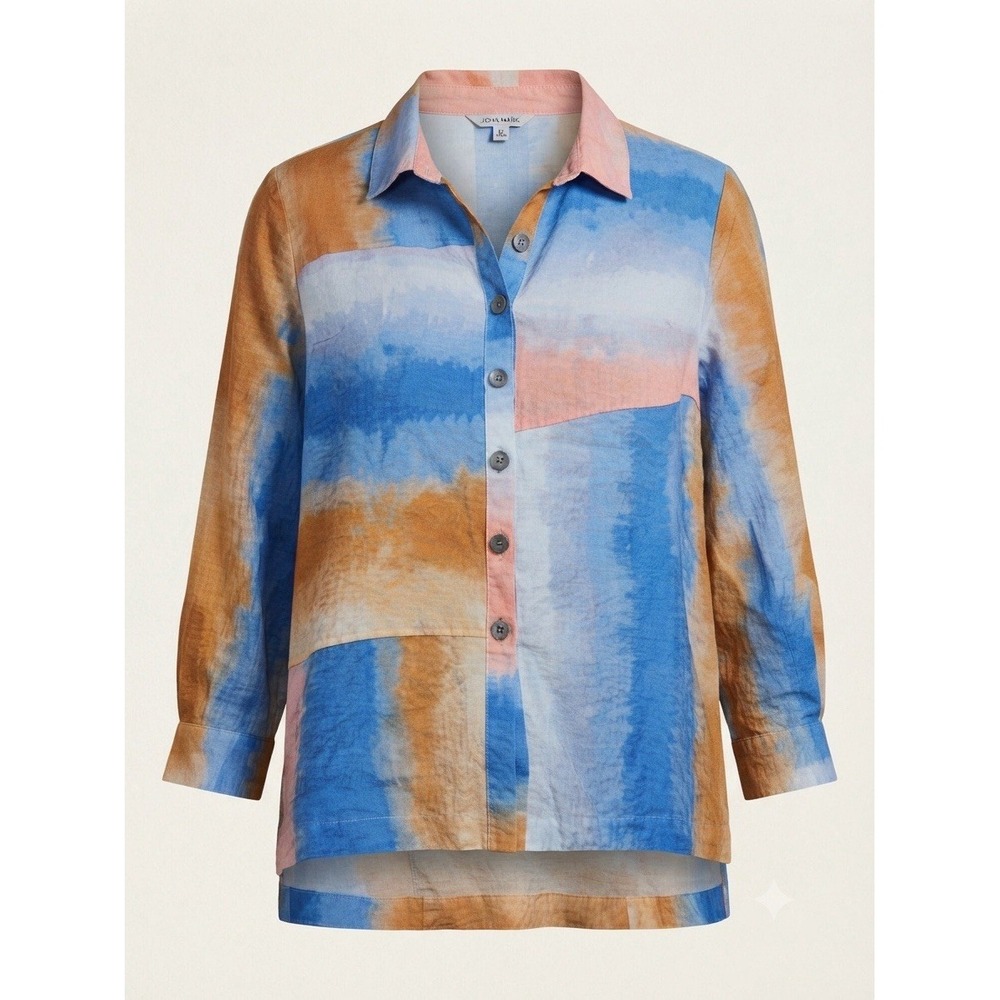 John Mark M Blouse Top Button Up Art Colorful Boho Chic Summer